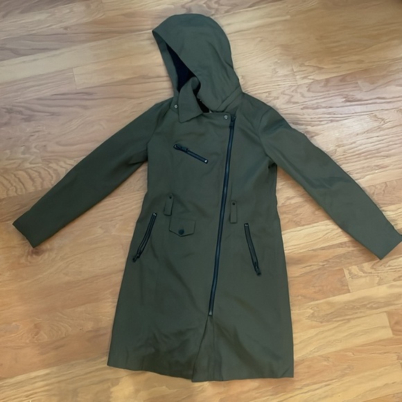 Avec les Filles BELTED MOTO TRENCH RAINCOAT dark green size XS - Picture 5 of 14